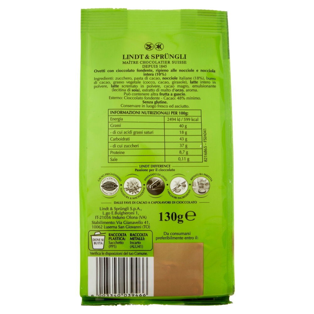Lindt Ovetti di cioccolato Pasqua Cioccolato con nocciole Cioccolato fondente 130 g