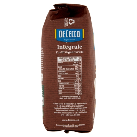 De Cecco Integrale Fusilli Giganti n° 234 500 g
