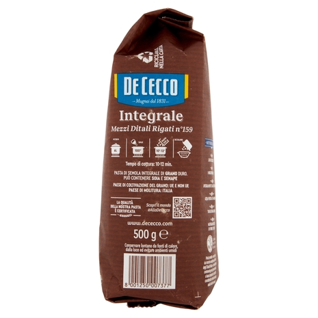 De Cecco Integrale Mezzi Ditali Rigati n° 159 500 g