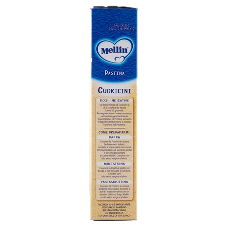 MELLIN Pastina 100% Naturale Cuoricini con farina Grano Tenero 320 g
