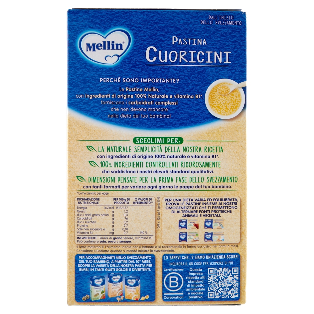 MELLIN Pastina 100% Naturale Cuoricini con farina Grano Tenero 320 g