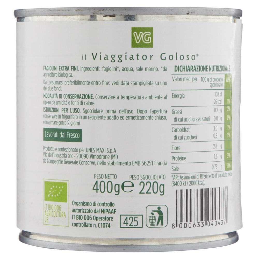 FAGIOLINI EXTRA FINI il Viaggiator Goloso il Biologico