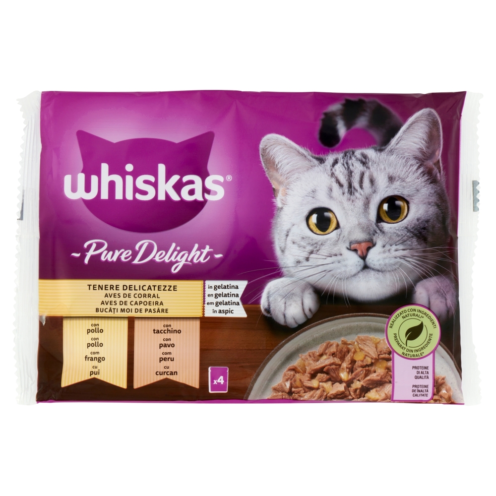 Whiskas Pure Delight Tenere Delicatezze in gelatina con pollo, con tacchino 4 x 85 g