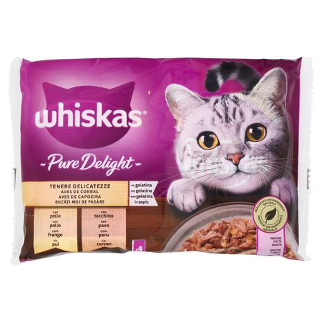 Whiskas Pure Delight Tenere Delicatezze in gelatina con pollo, con tacchino 4 x 85 g