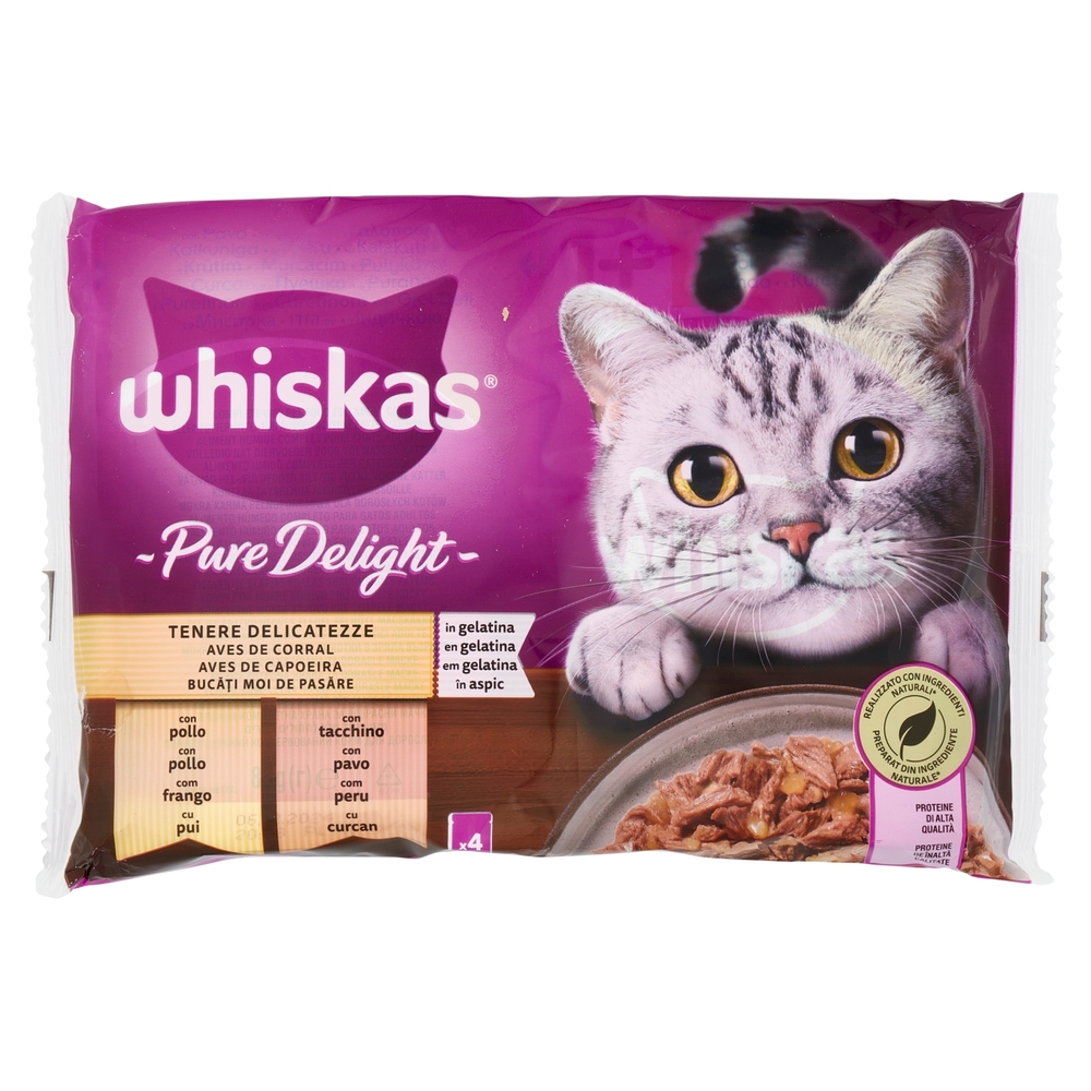 Whiskas Pure Delight Tenere Delicatezze in gelatina con pollo, con tacchino 4 x 85 g