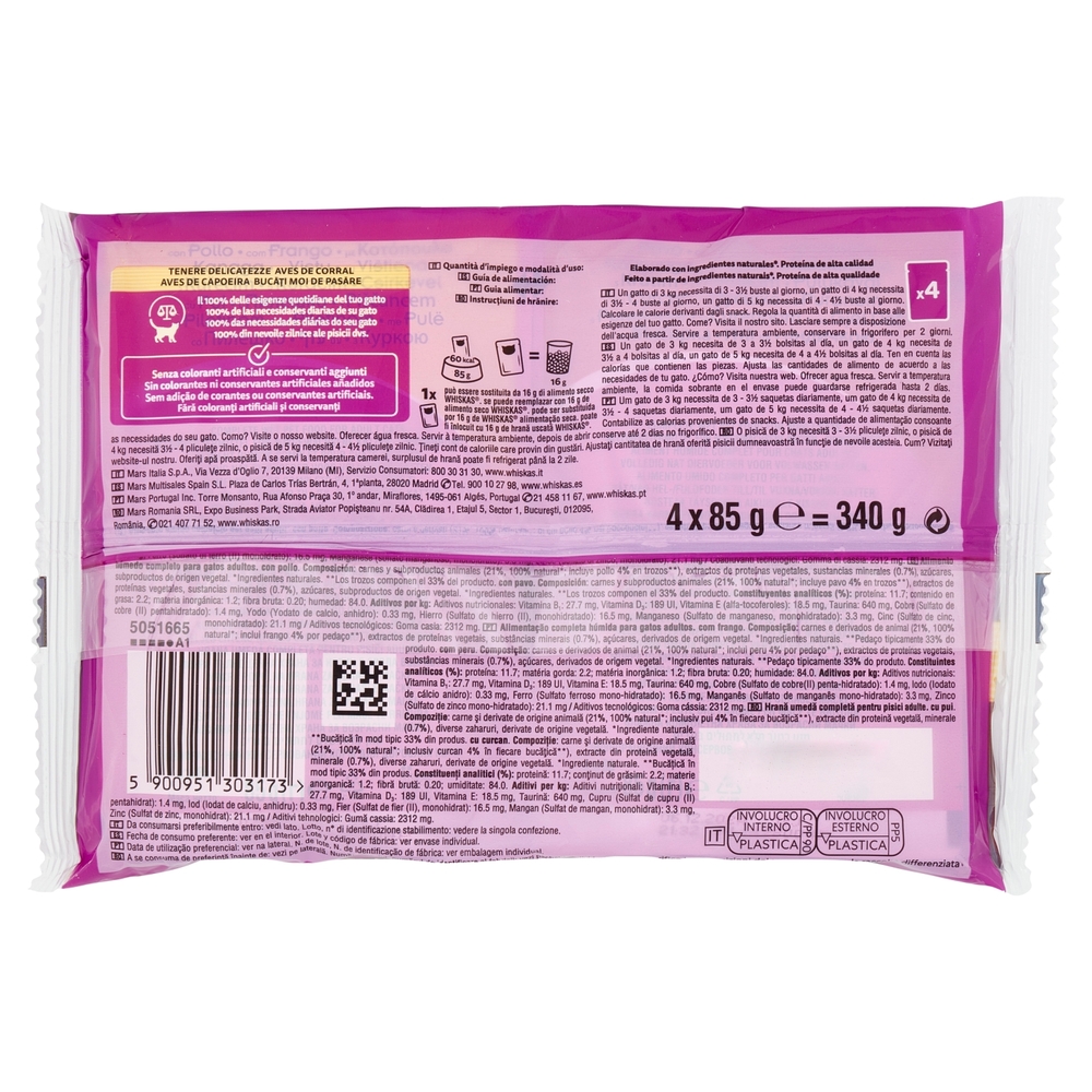 Whiskas Pure Delight Tenere Delicatezze in gelatina con pollo, con tacchino 4 x 85 g