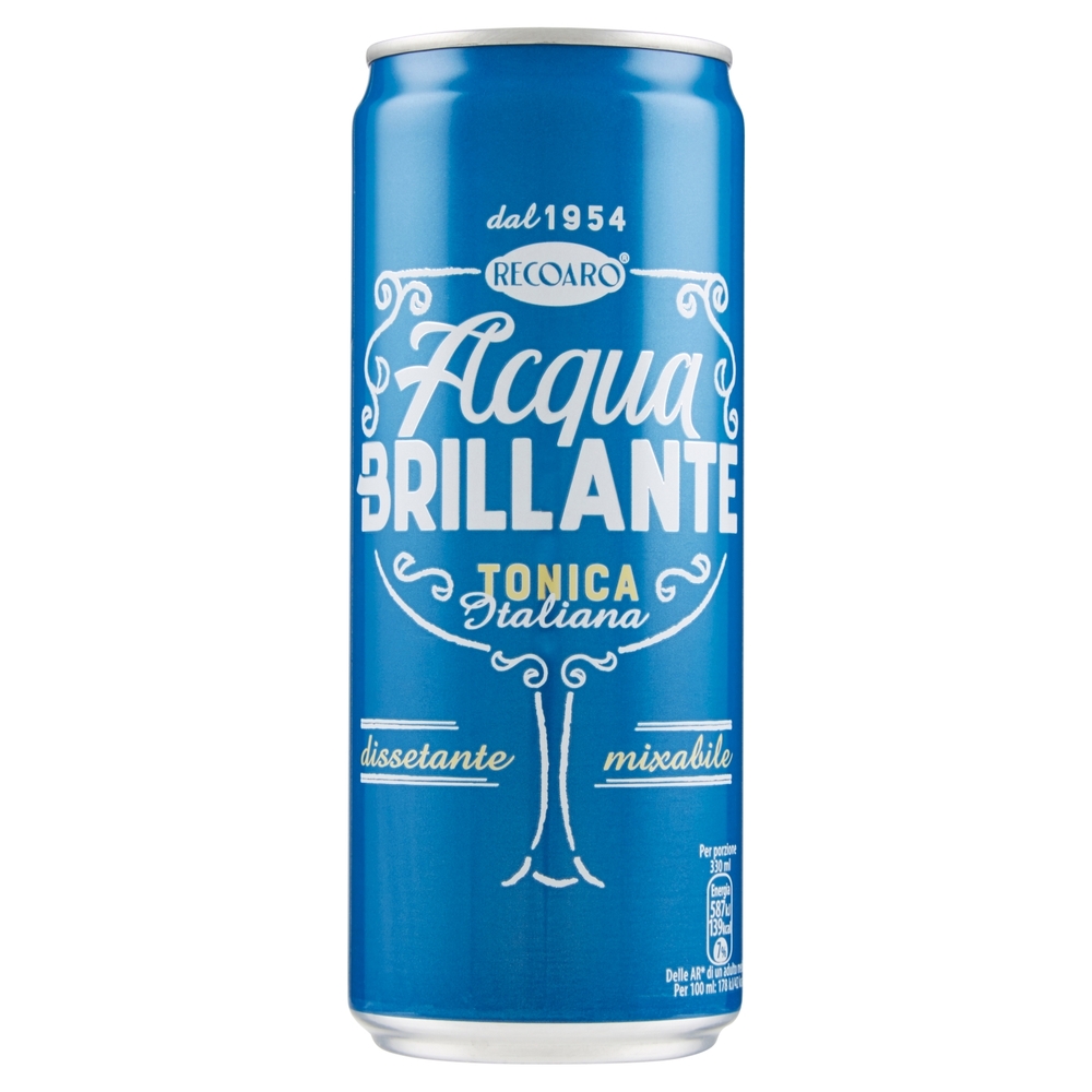 RECOARO ACQUA BRILLANTE Bibita Gassata, Acqua Tonica 33cl, Lattina