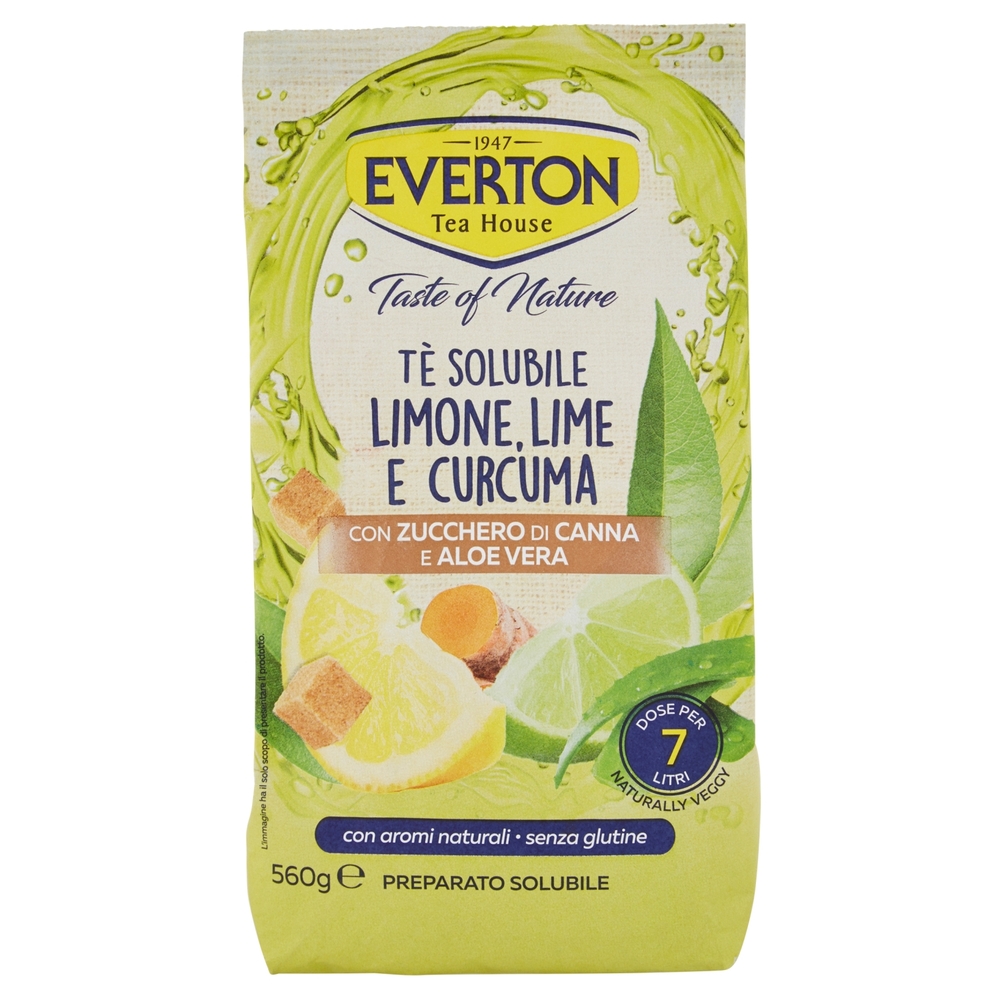 Everton Taste of Nature Tè Solubile Limone, Lime e Curcuma con Zucchero di Canna 560 g