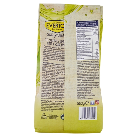 Everton Taste of Nature Tè Solubile Limone, Lime e Curcuma con Zucchero di Canna 560 g