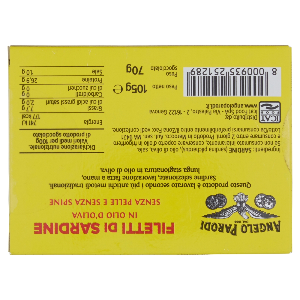 Angelo Parodi Filetti di Sardine in Olio d'Oliva Senza Pelle e Senza Spine 105 g