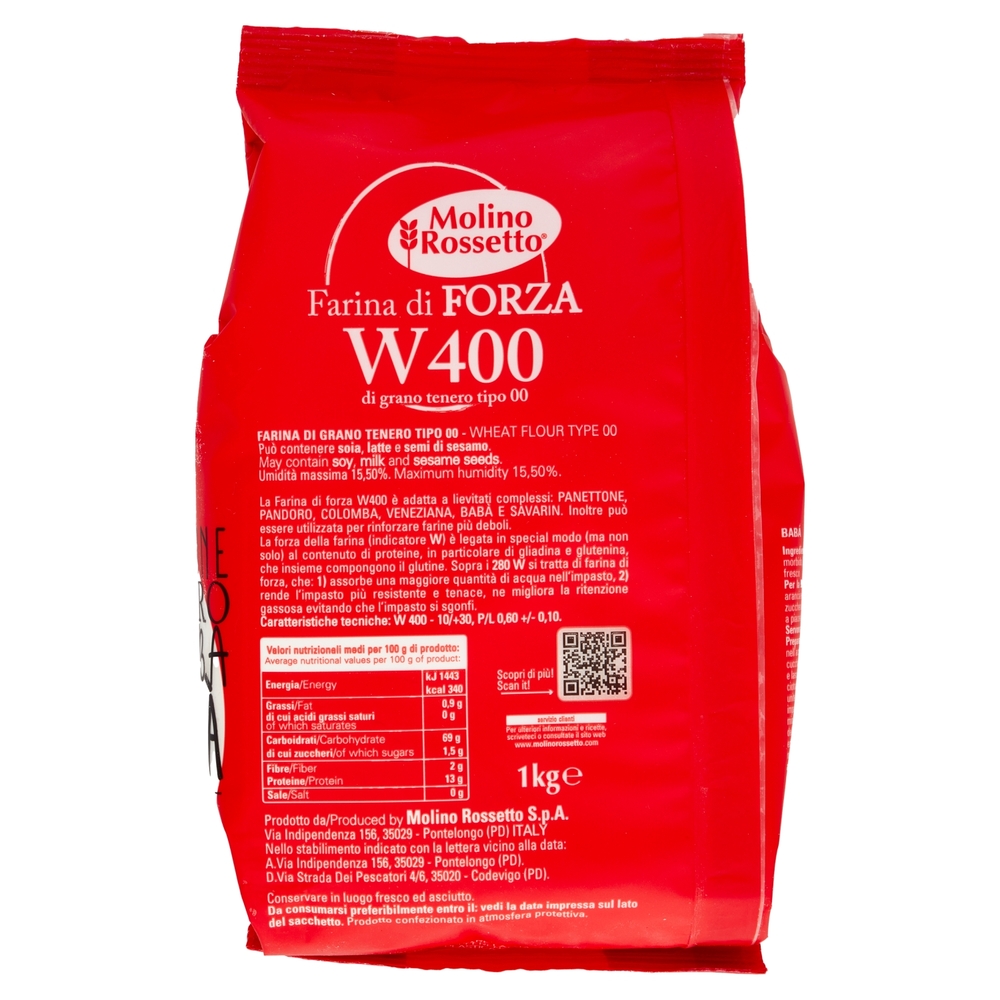 Molino Rossetto Farina di Forza W400 di grano tenero tipo 00 1 Kg