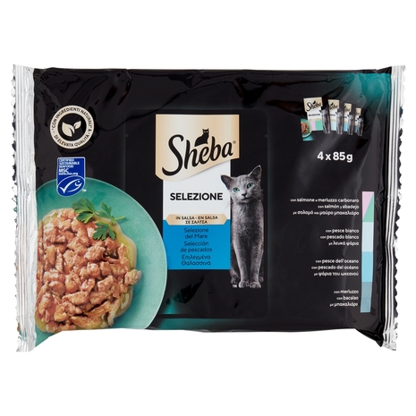Sheba Selezione Cibo Umido Gatto in Salsa Selezione del Mare 4 x 85 g