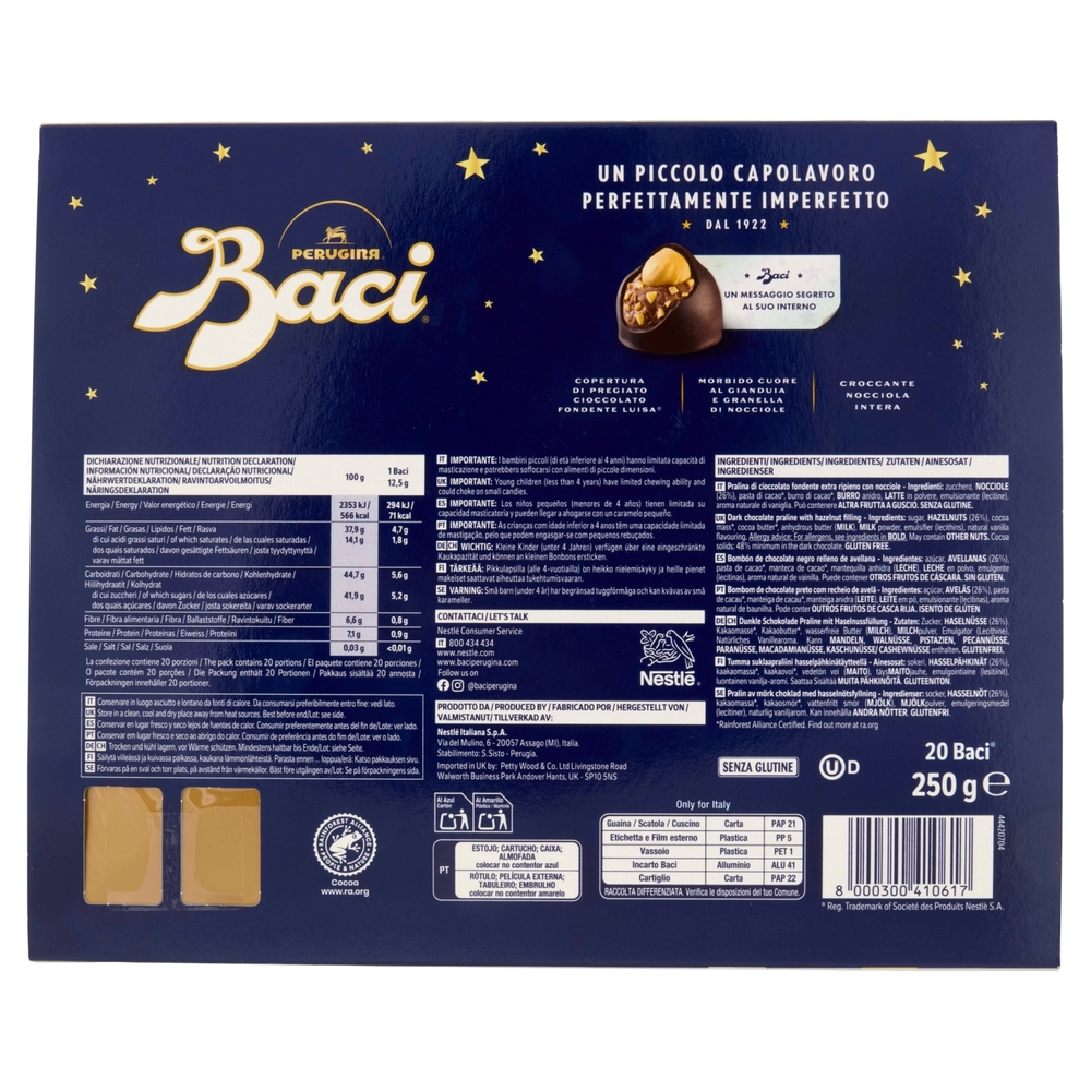 BACI PERUGINA Classico Cioccolatini ripieni al gianduia e nocciola intera Scatola Maiolica 250g