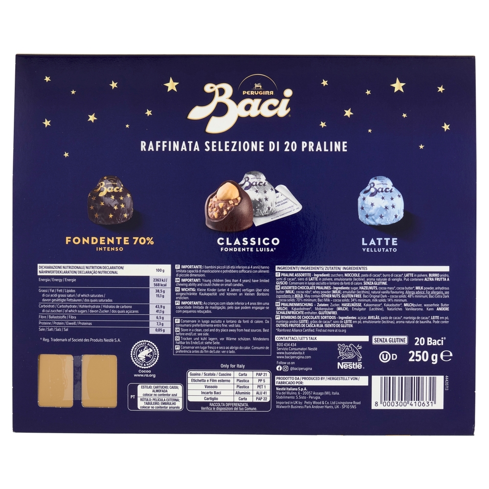 BACI PERUGINA Assortito Cioccolatini ripieni al Gianduia scatola regalo Natale 250 g
