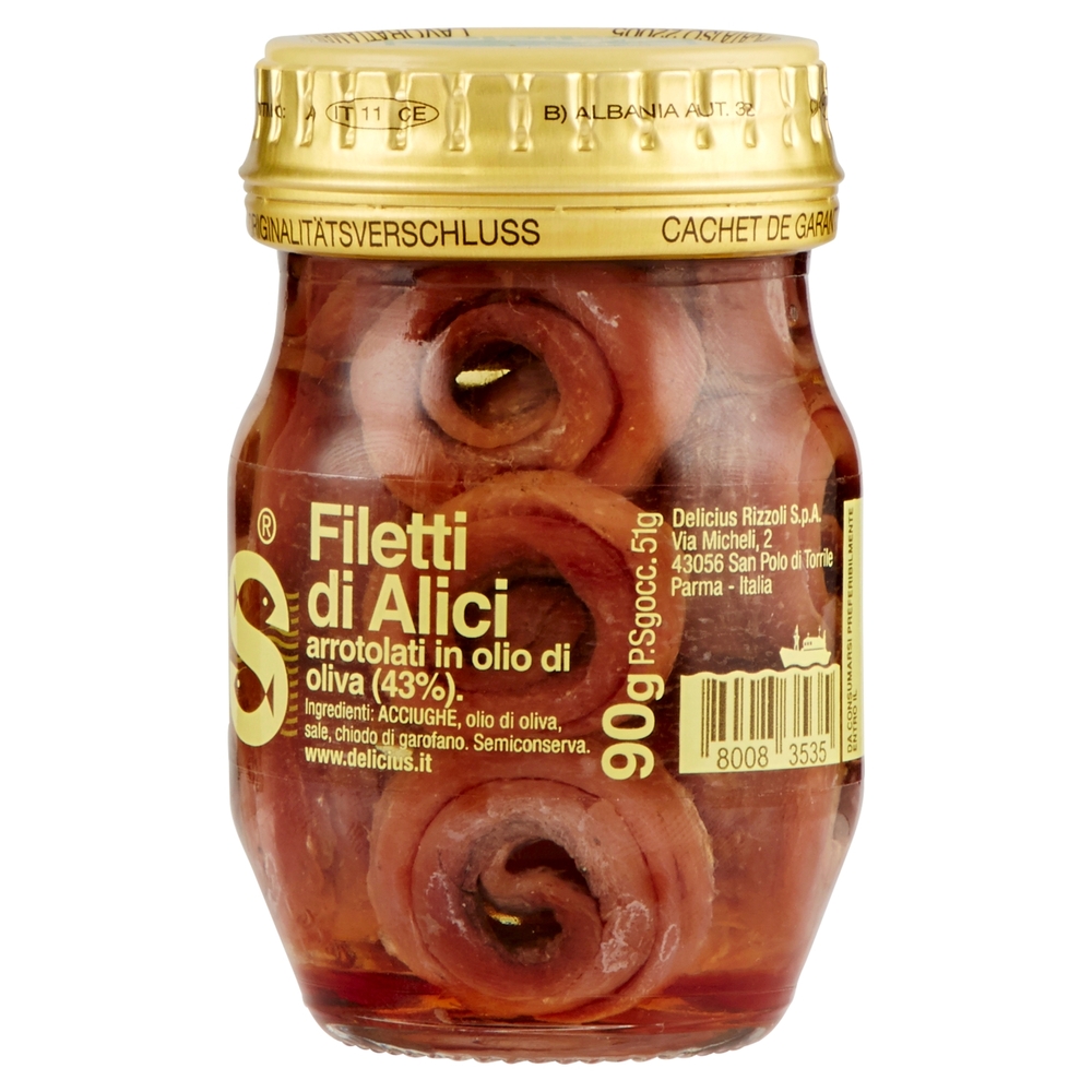 Delicius Filetti di Alici arrotolati in olio di oliva (43%) 90 g