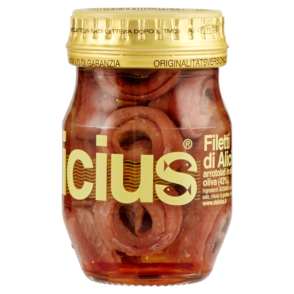 Delicius Filetti di Alici arrotolati in olio di oliva (43%) 90 g