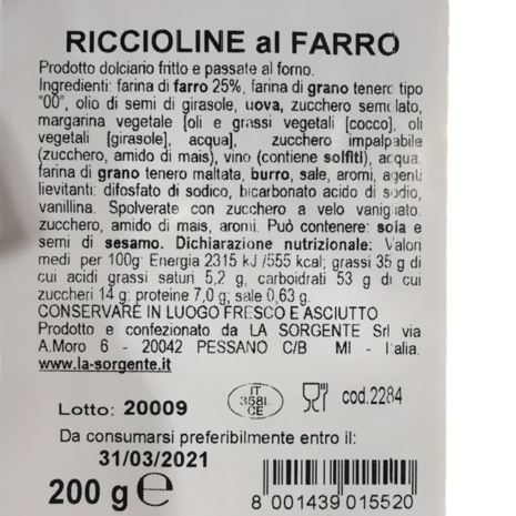 la Sorgente Riccioline al farro 200 g