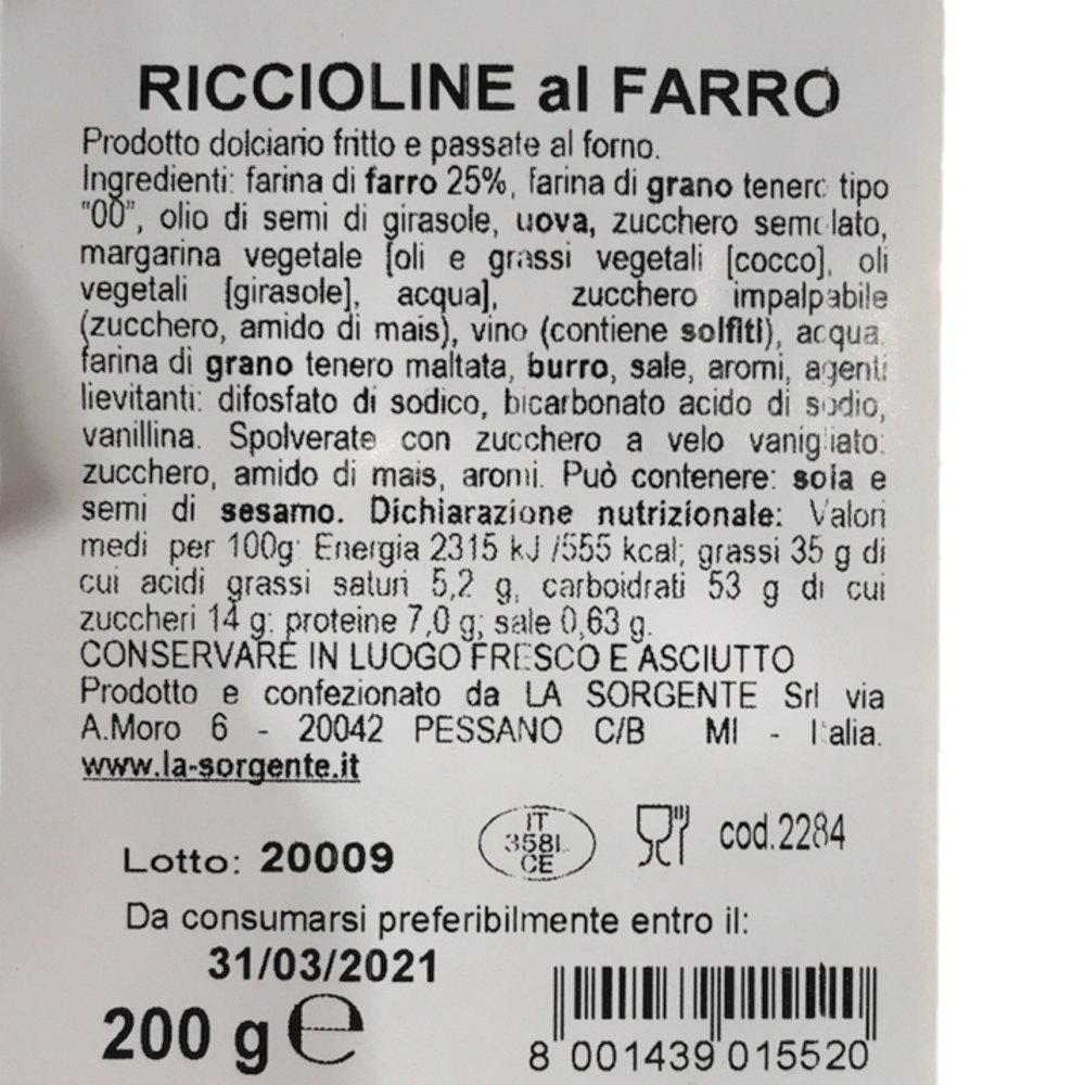 la Sorgente Riccioline al farro 200 g