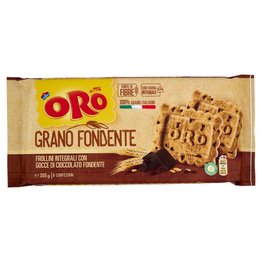 Oro Saiwa Grano Fondente - biscotti integrali con pepite di cioccolato fondente - 300g