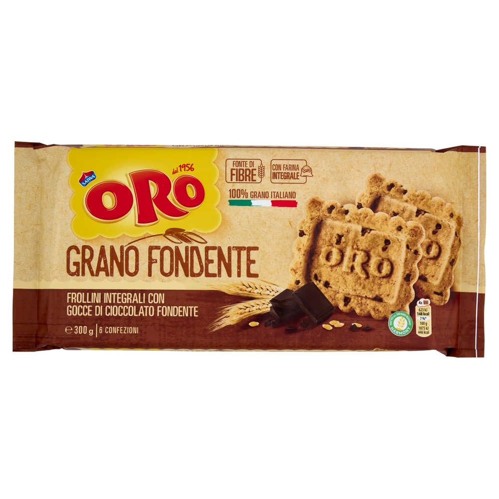 Oro Saiwa Grano Fondente - biscotti integrali con pepite di cioccolato fondente - 300g