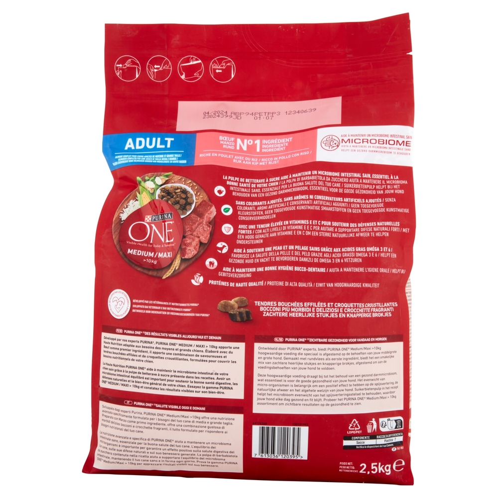 PURINA ONE Medium/Maxi Adult Ricco in Manzo con Riso 2,5 kg