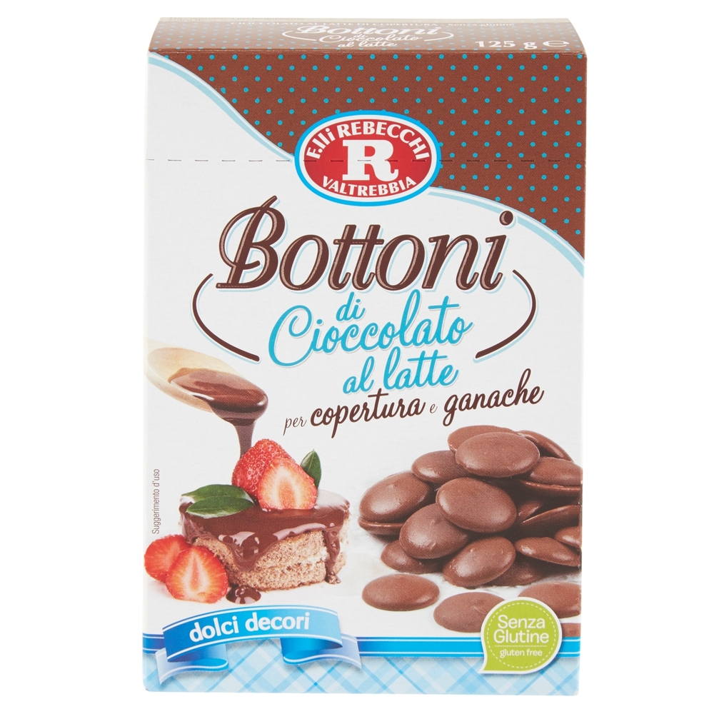 F.lli Rebecchi Valtrebbia dolci decori Bottoni di Cioccolato al latte per copertura e ganache 125 g