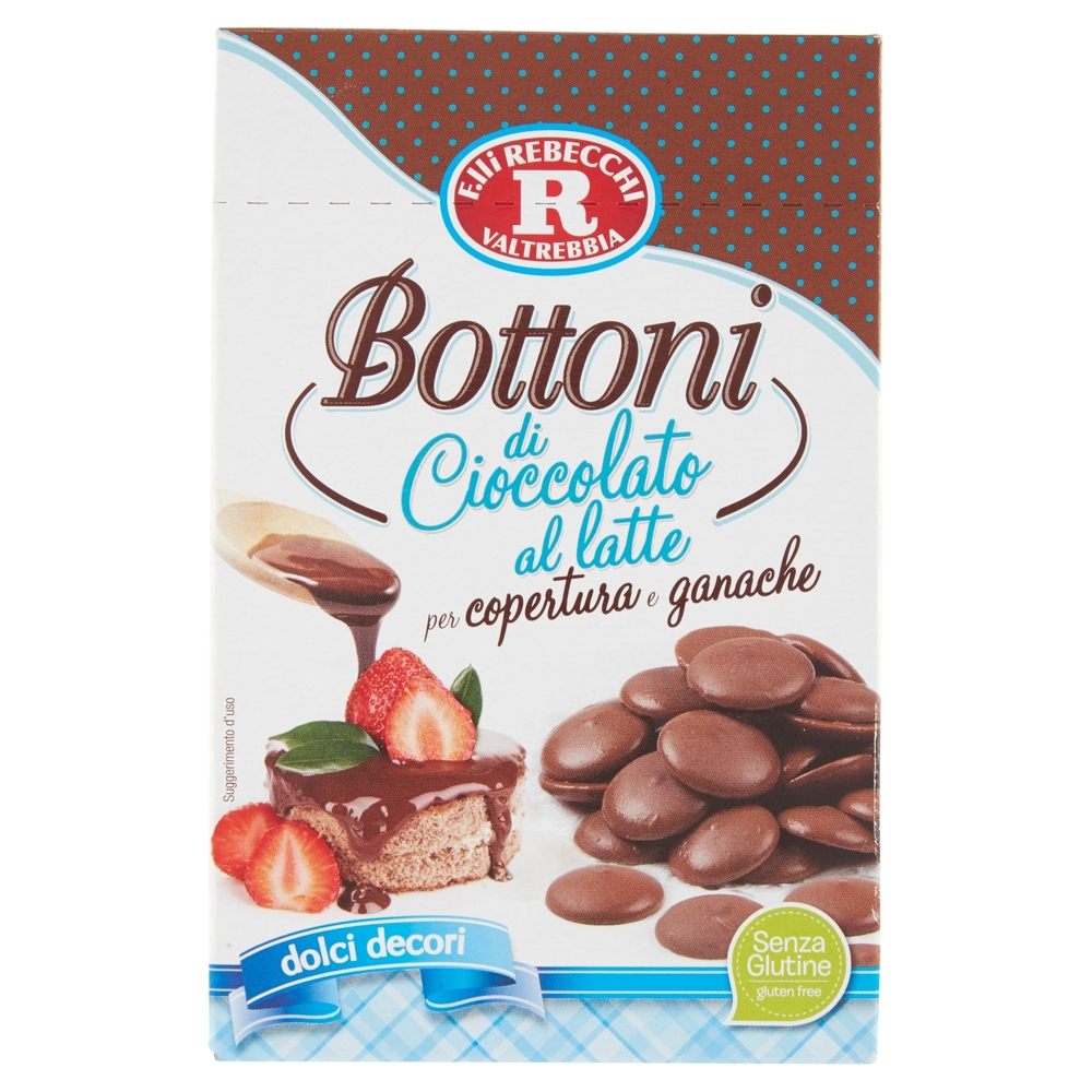 F.lli Rebecchi Valtrebbia dolci decori Bottoni di Cioccolato al latte per copertura e ganache 125 g
