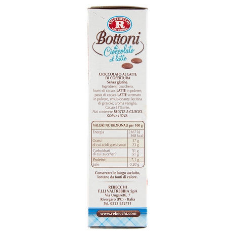 F.lli Rebecchi Valtrebbia dolci decori Bottoni di Cioccolato al latte per copertura e ganache 125 g
