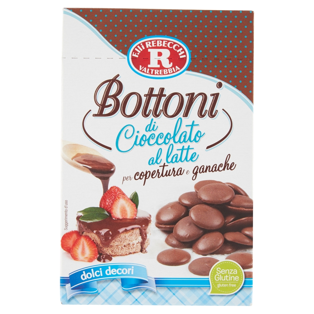 F.lli Rebecchi Valtrebbia dolci decori Bottoni di Cioccolato al latte per copertura e ganache 125 g