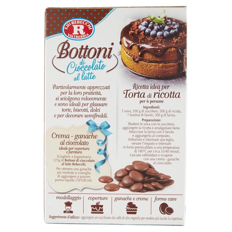 F.lli Rebecchi Valtrebbia dolci decori Bottoni di Cioccolato al latte per copertura e ganache 125 g