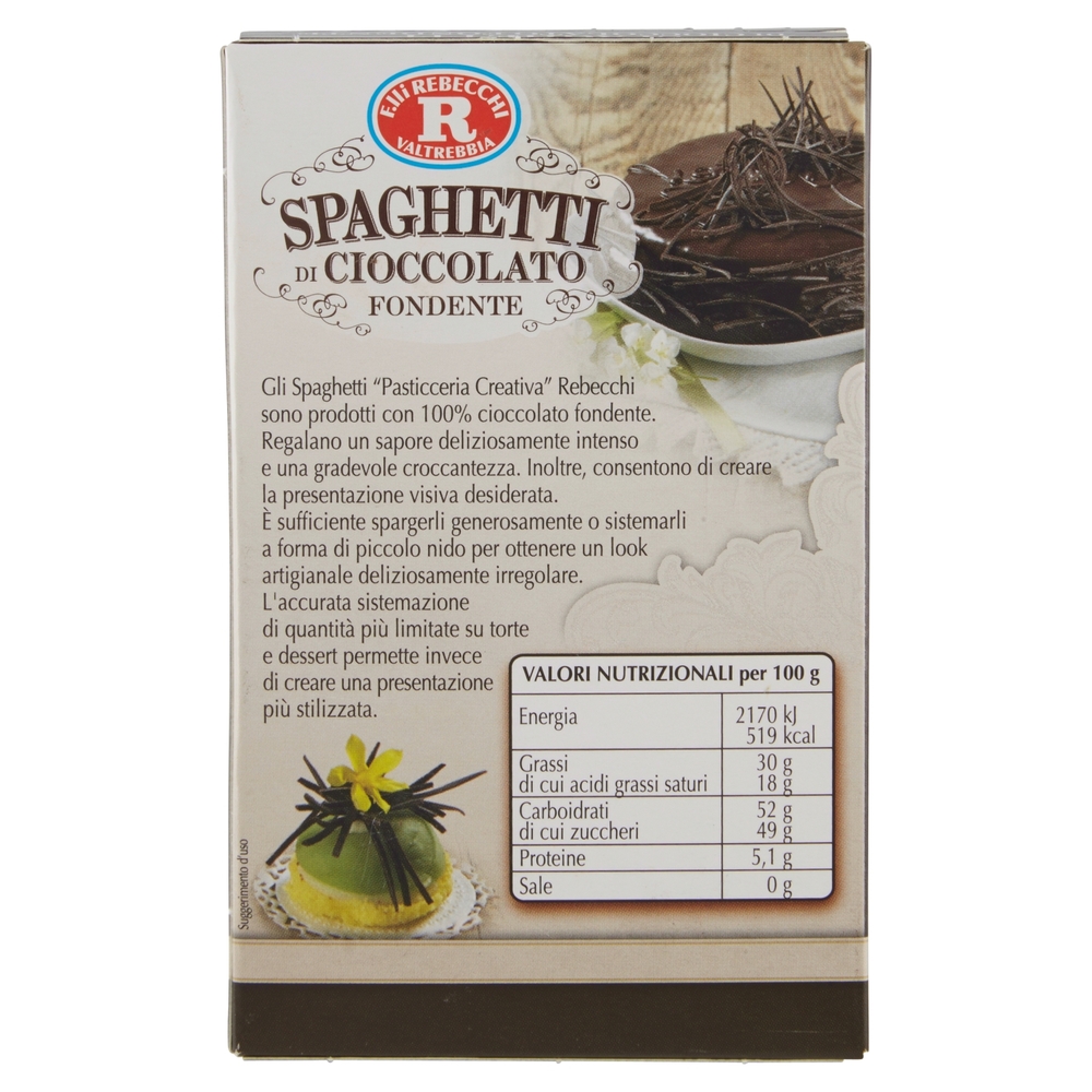 F.lli Rebecchi Valtrebbia Pasticceria Creativa Spaghetti di Cioccolato Fondente 50 g