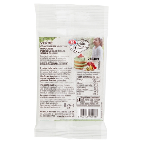 F.lli Rebecchi Valtrebbia torta Natura Colore Verde Naturale da Estratto Vegetale 8 g