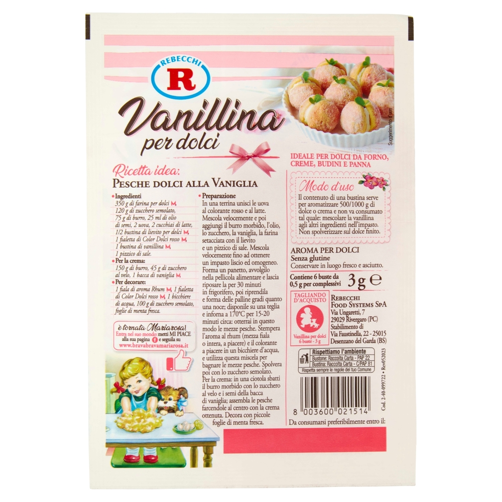 Mariarosa Vanillina per dolci in Polvere 6 x 0,5 g
