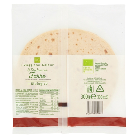 3 PIADINE CON FARRO con Olio di Semi di Girasole Alto Oleico il Viaggiator Goloso il Biologico