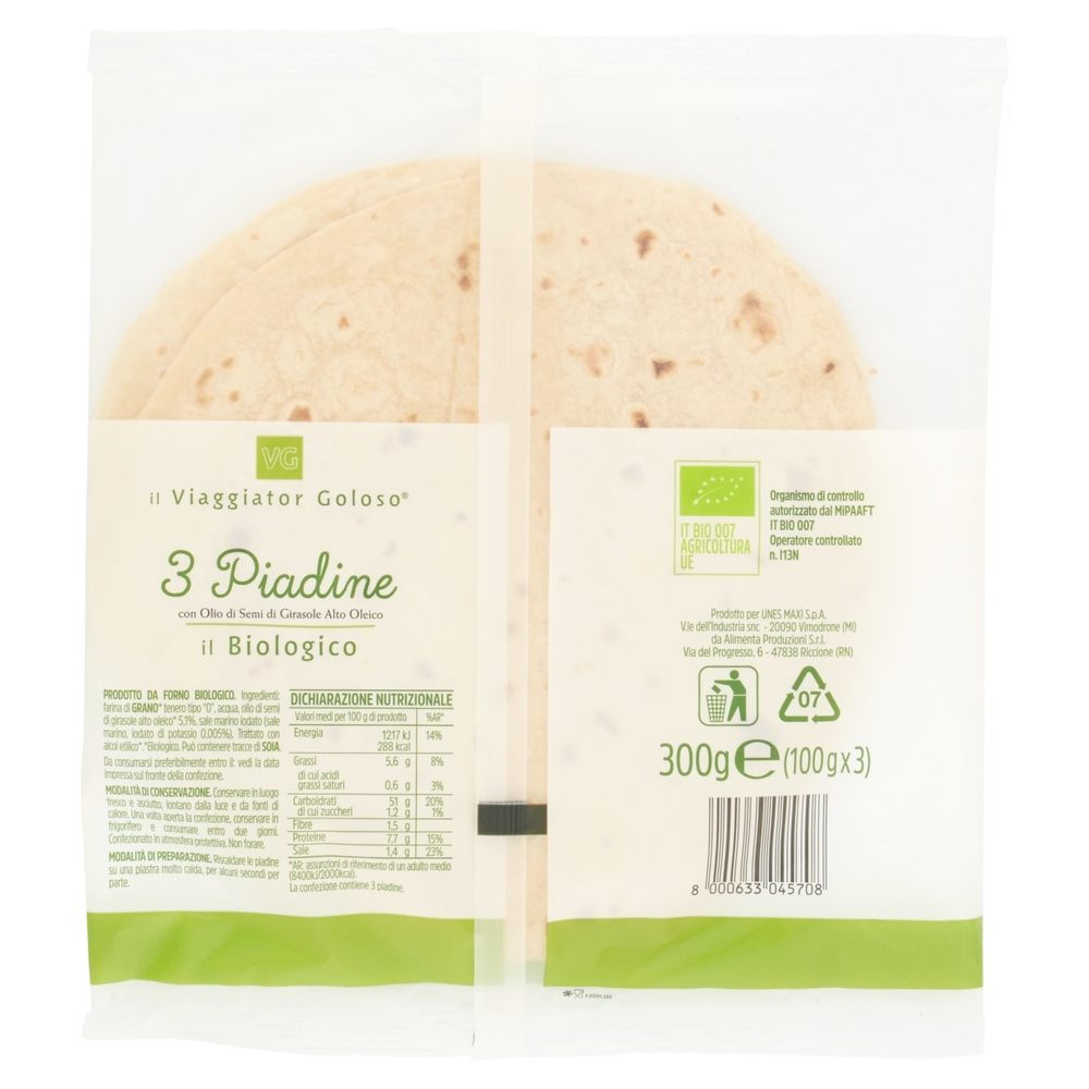 3 PIADINE con Olio di Semi di Girasole Alto Oleico il Viaggiator Goloso il Biologico