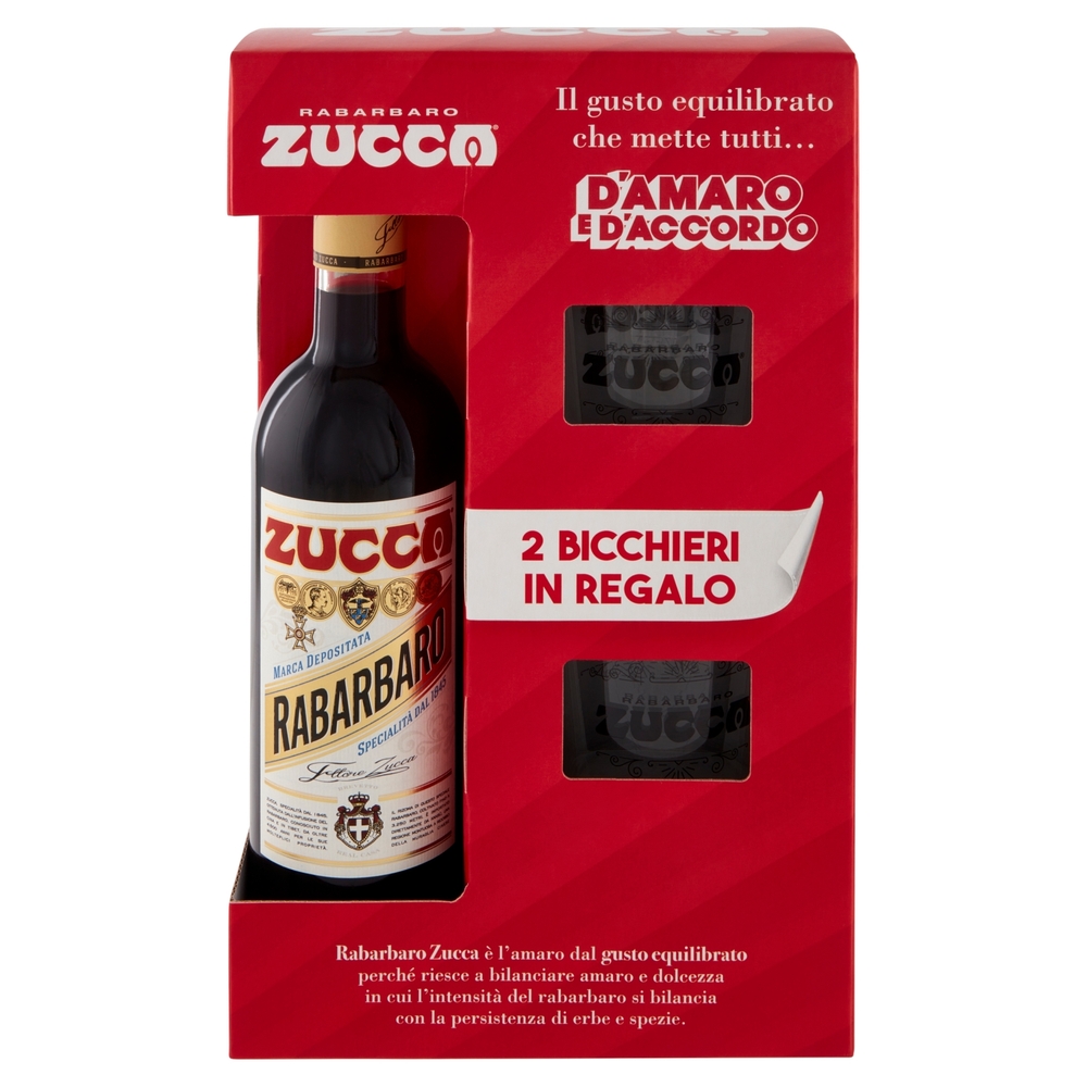 Zucca Rabarbaro 70 cl + 2 Bicchieri in Regalo