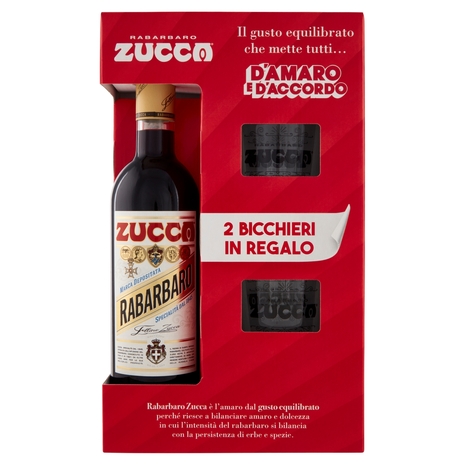 Zucca Rabarbaro 70 cl + 2 Bicchieri in Regalo