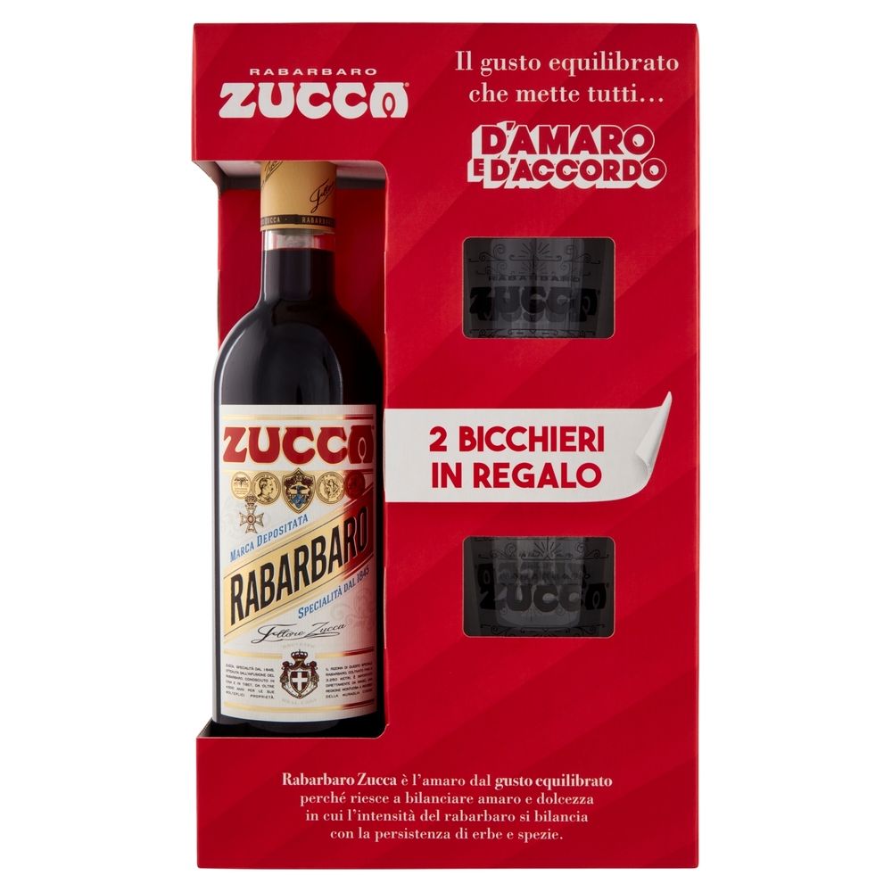 Zucca Rabarbaro 70 cl + 2 Bicchieri in Regalo
