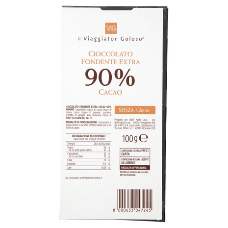 Cioccolato Fondente Extra 90% Il Viaggiator Goloso