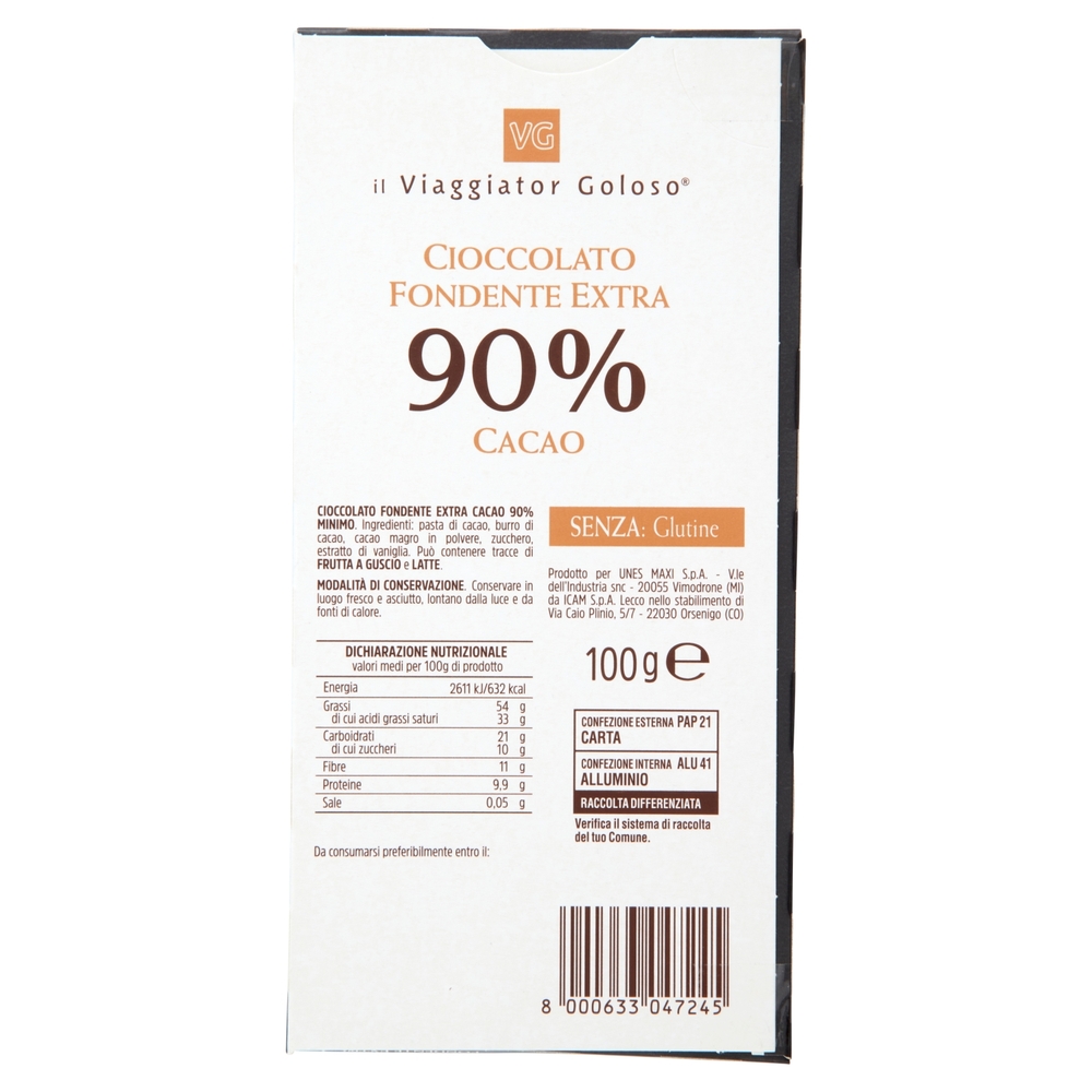 Cioccolato Fondente Extra 90% Il Viaggiator Goloso