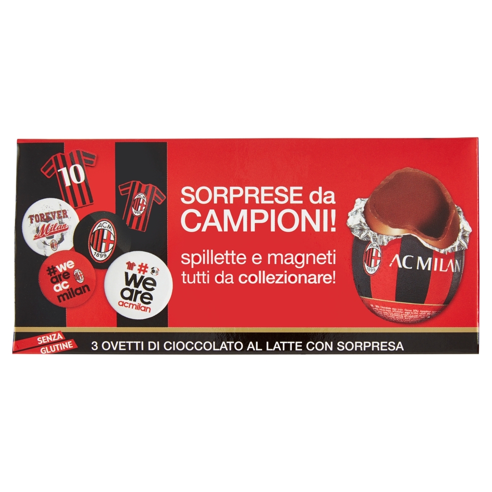 3 Ovetti di Cioccolato al Latte con Sorpresa Milan 3 x 20 g