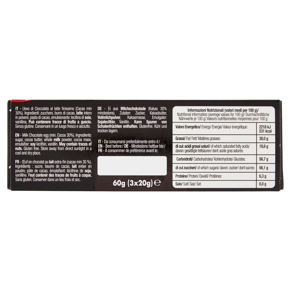 3 Ovetti di Cioccolato al Latte con Sorpresa Milan 3 x 20 g