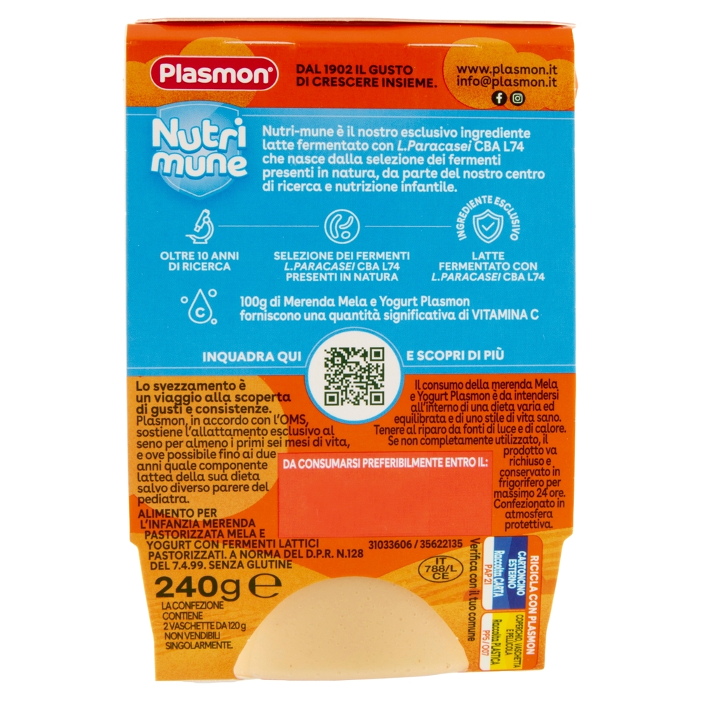 Plasmon la Merenda Mela e Yogurt Nutri mune 2 x 120 g