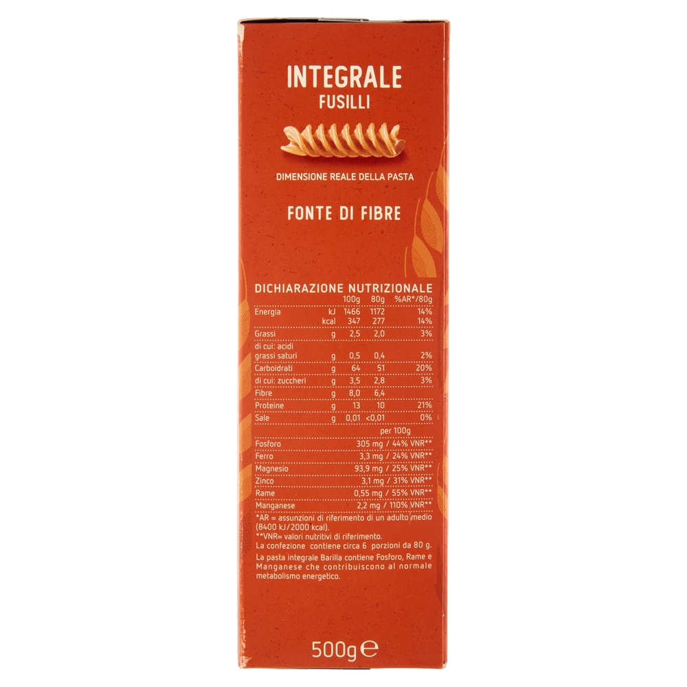Barilla Pasta Integrale Fusilli 100% grano italiano 500 g