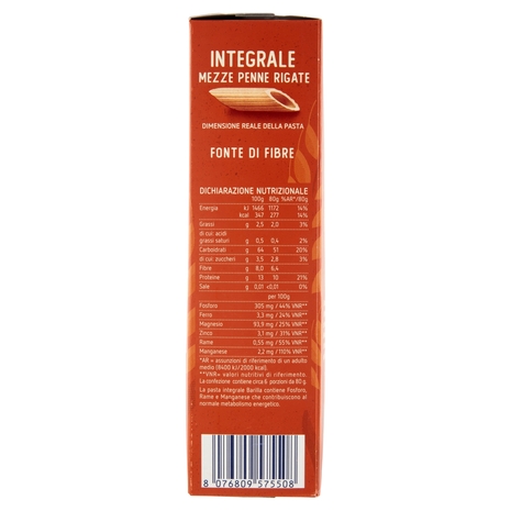 Barilla Pasta Integrale Mezze Penne Rigate 100% grano italiano 500 g