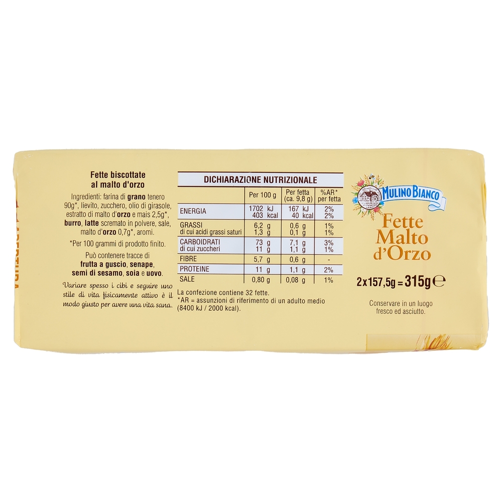 Mulino Bianco Fette Biscottate Malto d'Orzo 315g