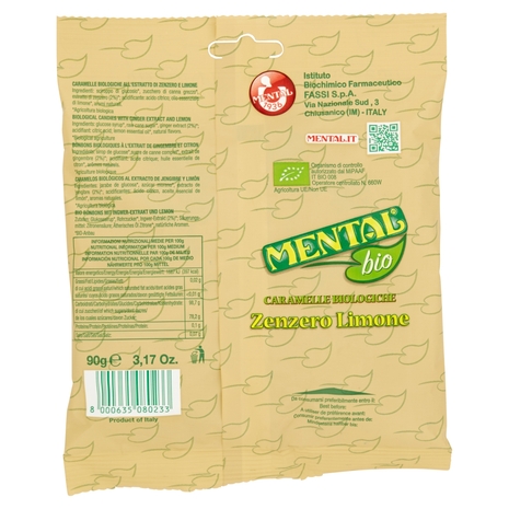 Mental bio Caramelle Biologiche Zenzero Limone 90 g