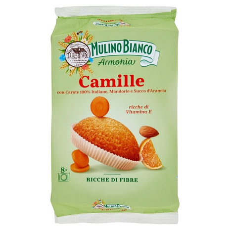 Mulino Bianco Camille Merenda Ricca di Fibre Carote Italiane Mandorle Succo d'Arancia 8 tortine 304g