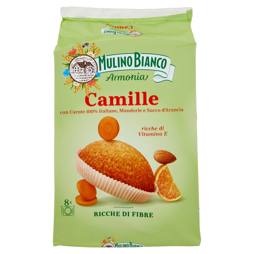 Mulino Bianco Camille Merenda Ricca di Fibre Carote Italiane Mandorle Succo d'Arancia 8 tortine 304g