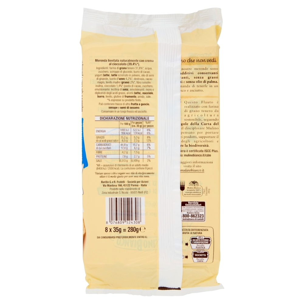 Mulino Bianco Flauti Cioccolato Merenda senza Additivi Conservanti 280g